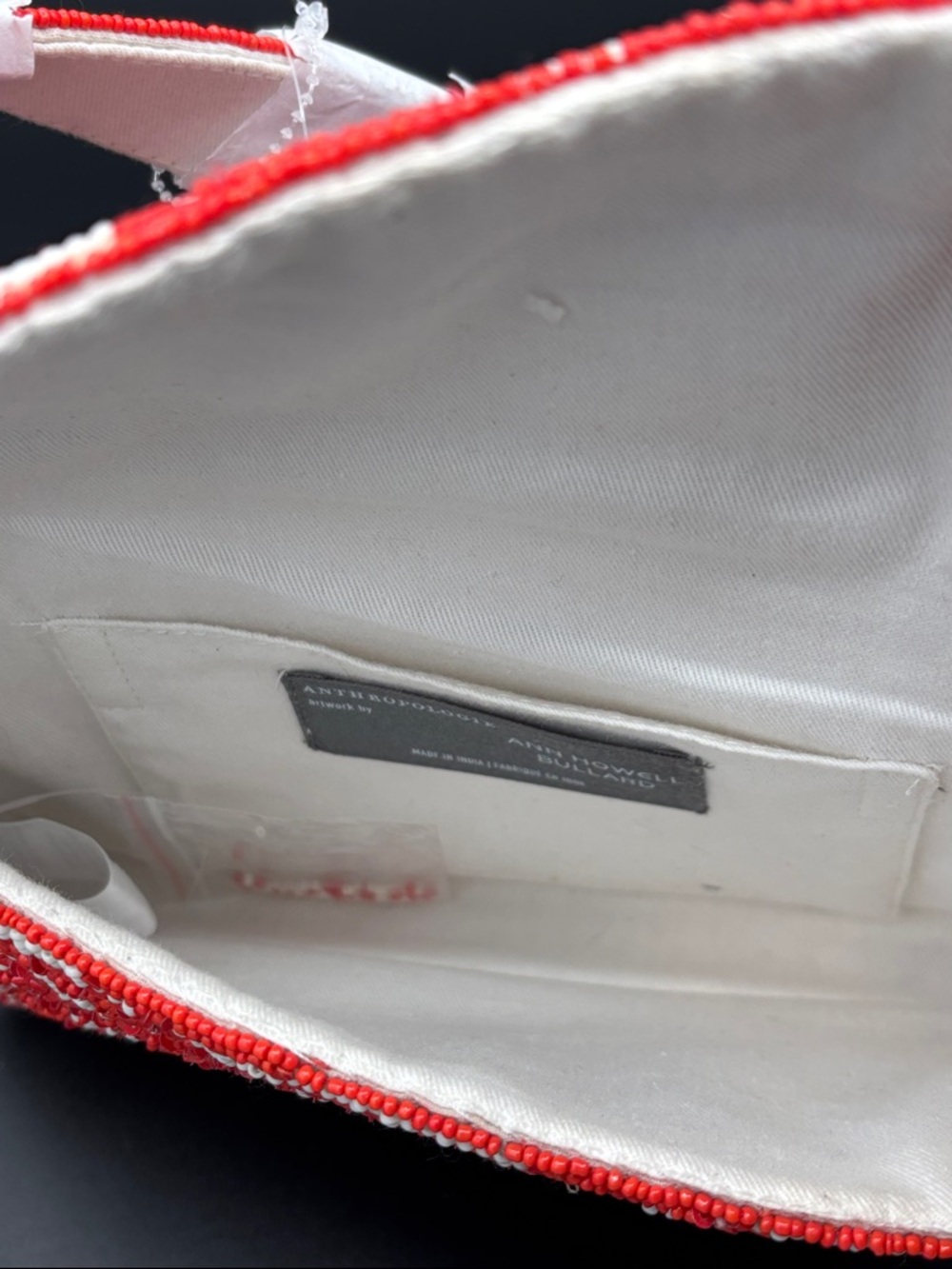 Anthropologie Fiona Beaded Red Lips Shoulder Bag - Red and White - Picture 6 of 11